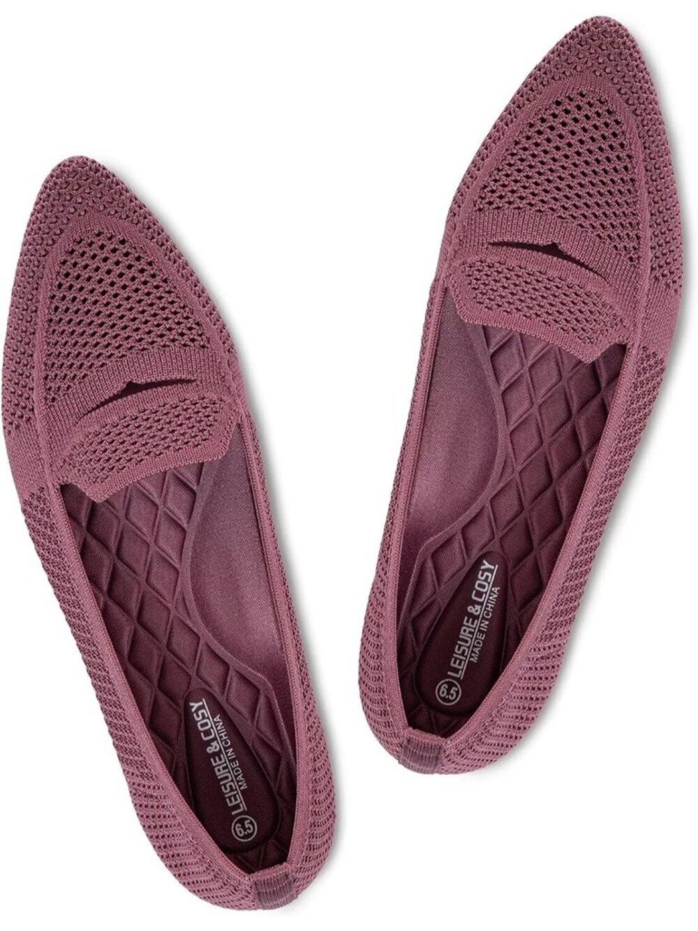 Women's Blush Pink Pointed Toe Penny Ballet Knit Mesh Slip On Flat Loafer Shoes
